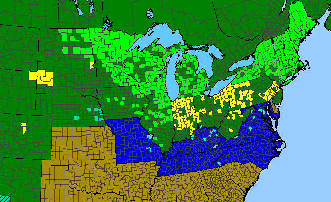 The range of Viburnum opulus var. opulus